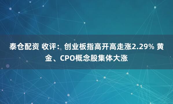 泰仓配资 收评：创业板指高开高走涨2.29% 黄金、CPO概念股集体大涨